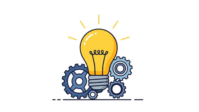 Innovative idea generation with lightbulb and gears in a creative industrial setting