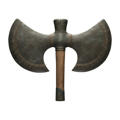 Ancient Bronze Double-Headed Battle Axe with Ornate Carvings cut-out