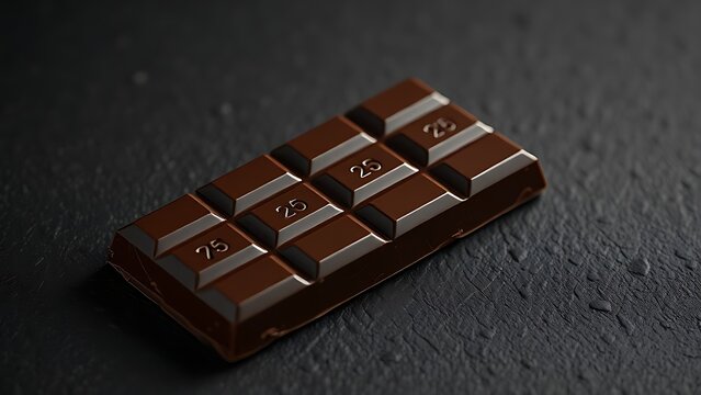 regularization. Dark chocolate bar on a textured surface, close-up view with rich brown tones. menu design, packaging mockups, designed for culinary blogs and recipe cards for restaurants.
