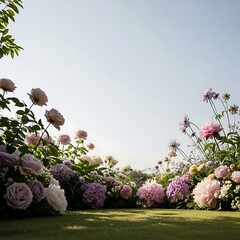 Pastel Floral Arrangement Against Clear Sky on Green Lawn Backdrop