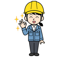 OKするヘルメットをかぶった現場監督の女性