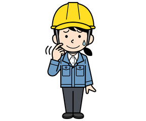 動揺するヘルメットをかぶった現場監督の女性