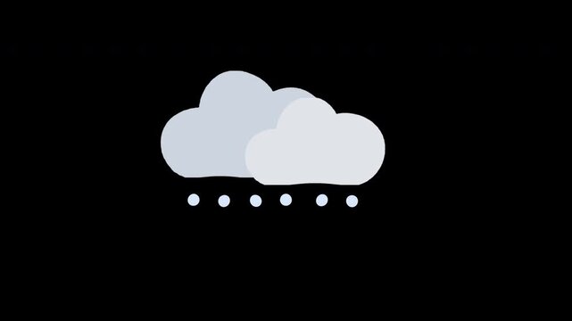Looping two clouds with snowfall emoji animation on alpha channel, transparent background