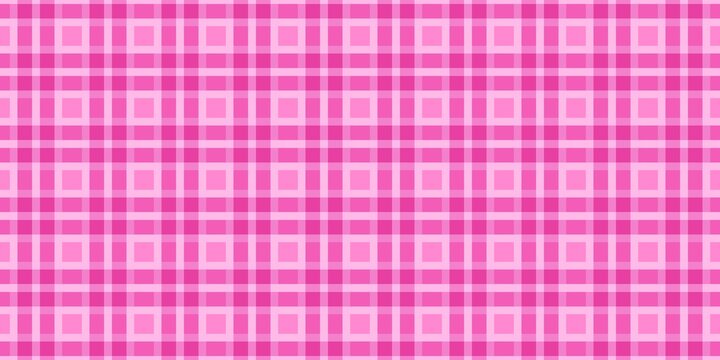 Seamless pink plaid pattern with geometric square shapes. Vibrant magenta and soft pastel tones create a cute, preppy gingham aesthetic. Ideal for textile design, gift wrapping, and digital wallpaper.