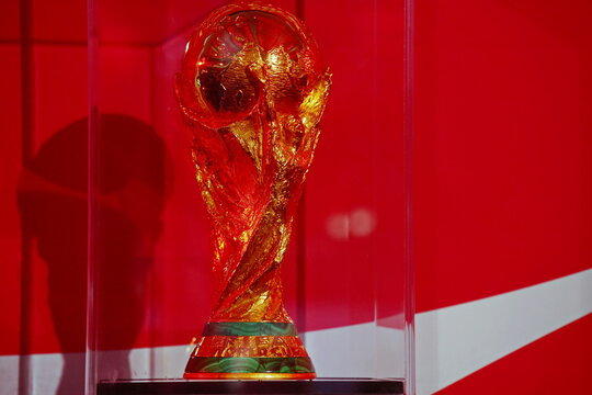 Almaty, Kazakhstan - 01.26.2026 : FIFA World Cup. The golden trophy. Trophy tour.