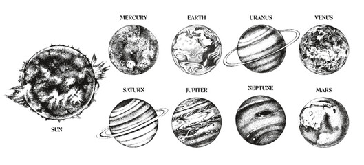 Solar system planets hand drawn vector © Marina Gorskaya