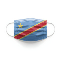 Flag of democratic republic of the congo on a disposable surgical mask. White surface isolated