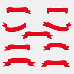 Red Ribbon Banner Set Vector Decorative Award Label and Celebration Design