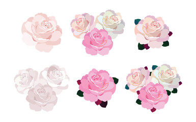 Rose flowers. Vector illustration. Roses in pink color, icons for design. Flower with petals. Love, romance flowers. Vector icons. Love symbol. For gifts, Valentine's Day, birthday, cards, decoration