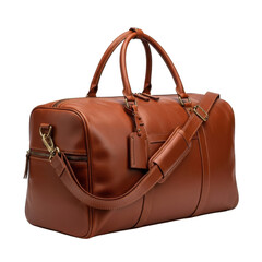 Elegant brown leather duffel bag with brass hardware