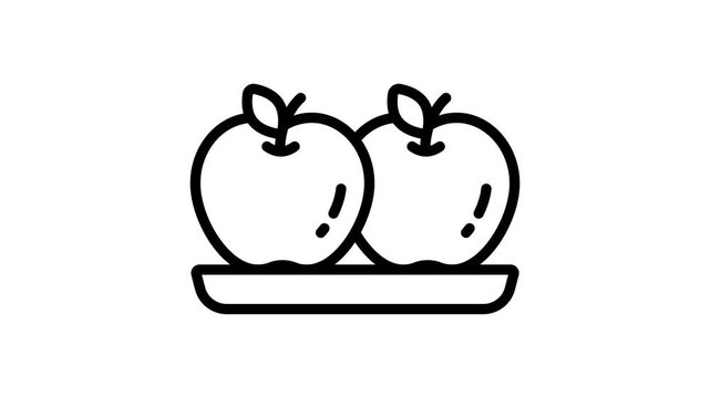 Minimalistic animated icon of two fresh apples on a plate