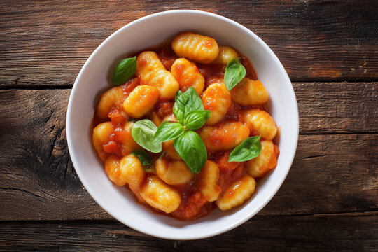 Italian gnocchi in tomato souce with basil. Italian cuisine