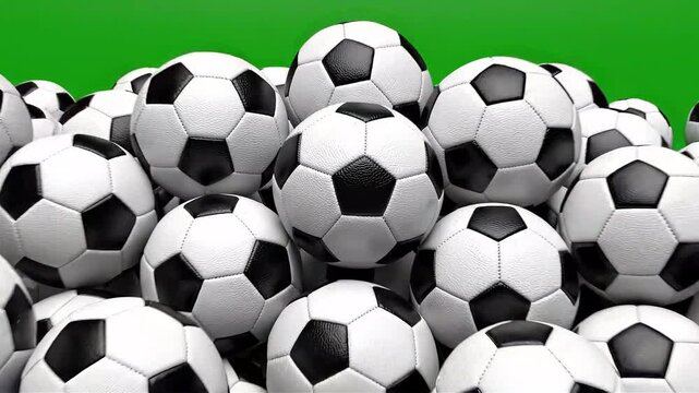 4K Football Balls Falling and Filling Frame on Green Screen Animation