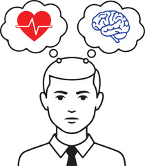 Rational vs Emotional Thinking Line Art Design for Decision Making Education.