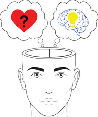 Heart and Brain Thought Bubbles Line Style for Psychology Concept, psychology blogs, life coaching materials, and educational presentations on emotional intelligence.