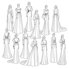 Fototapeta premium Fashion Illustration Of Women In Elegant Dresses