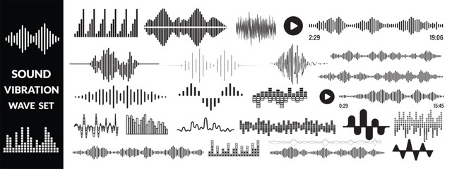 Set of waving, sound, vibration and pulsing lines. Graphic design elements for music app.Vector illustration © designer