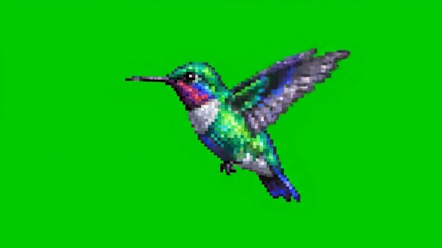 Pixel Art Hummingbird Animation on Green Screen Background