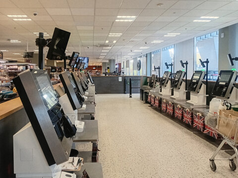 Shopping at Marks & Spencer Food Store, London, UK, M&S supermarket.