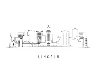 Naklejka premium Detailed Lincoln skyline vector illustration. Lincoln buildings in line art style, perfect for modern designs.