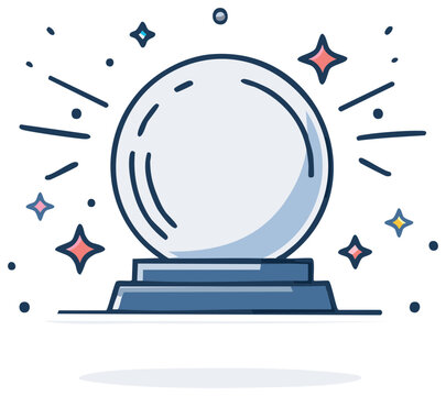 Crystal Ball on Stand with Shining Stars, Fortune Telling and Magical Predictions