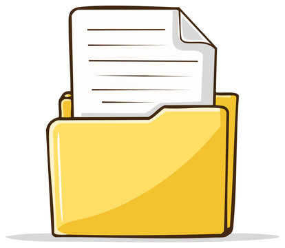 Yellow file folder with paper document cartoon illustration