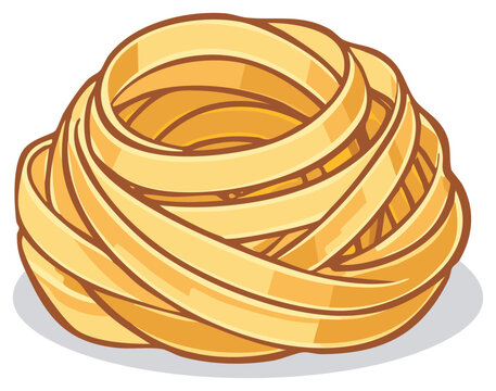 Cartoon illustration of a golden nest of tagliatelle pasta with brown outlines