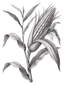 Hand Drawn Corn Cob Illustration in Black and White