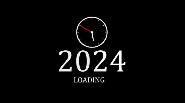 2024 Loading Concept with Clock on Black Background Time Countdown, Waiting Process, Future Transition and New Year Technology Progress Indicator,with video animation.