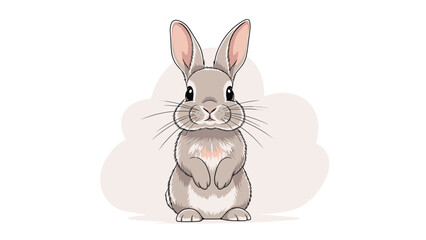 Obraz premium Cute and realistic illustration of a fluffy brown rabbit standing on its hind legs, looking directly at the viewer with curiosity.
