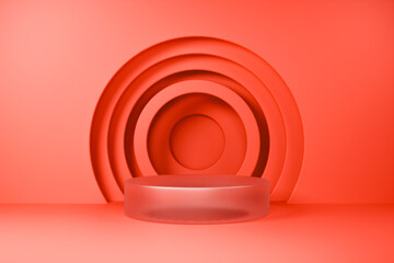 Obraz premium Red concentric 3D circles on a bright scarlet background