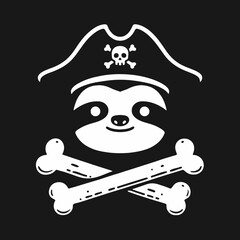 Obraz premium Cute Sloth Pirate with Crossed Bones and Skull Hat.