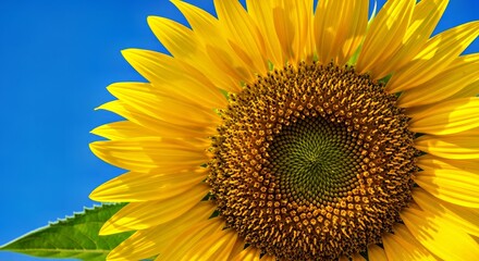 Stunning Sunflower Close up Against Clear Blue Sky