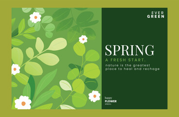 Obraz premium Abstract Green Summer landscape background vector set. Nature wallpaper of green leaf with small white flower. Watercolor illustration for cover, wall art, decoration.