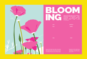 Obraz premium Abstract Green Summer landscape background vector set. Nature wallpaper of colorful flowers. Watercolor illustration for cover, wall art, decoration.