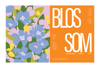 Obraz premium Abstract Green Summer landscape background vector set. Nature wallpaper of colorful flowers. Watercolor illustration for cover, wall art, decoration.