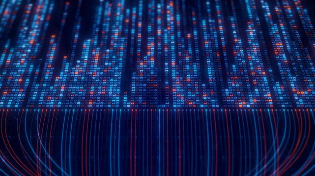 Binary Code Zeros Ones Data Flow Neural Network Visualization with Digital Nodes, Big Data AI Machine Learning Algorithm System, Digital Technology Background for Artificial Intelligence Concept