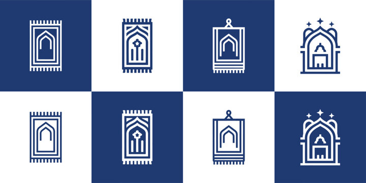 Icon Set Vector of 4 Prayer Mat and Mosque Line Icons