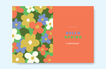 Obraz premium Abstract Green Summer landscape background vector set. Nature wallpaper of colorful flowers. Watercolor illustration for cover, wall art, decoration.