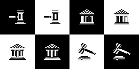 Naklejka premium Vector Set of 4 Gavel and Courthouse Legal Justice Icons