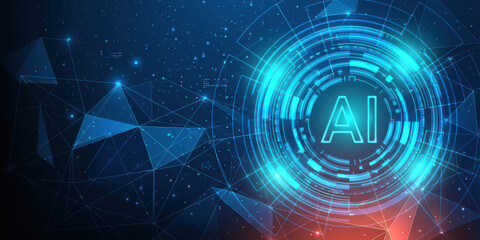 Naklejka premium Technology ai datum artificial intelligence with digital learning computer science cyberspace network innovation system concept future information machine business cyber tech circle glowing