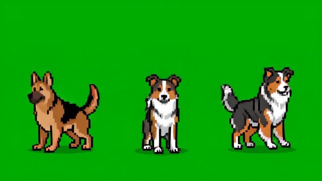 Pixel Art Dogs Dancing on Green Screen