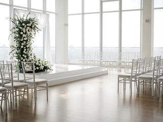 Stylish wedding venue featuring elegant white flowers and modern design