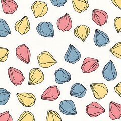 Whimsical petals pattern in pastel hues and artistic line work style