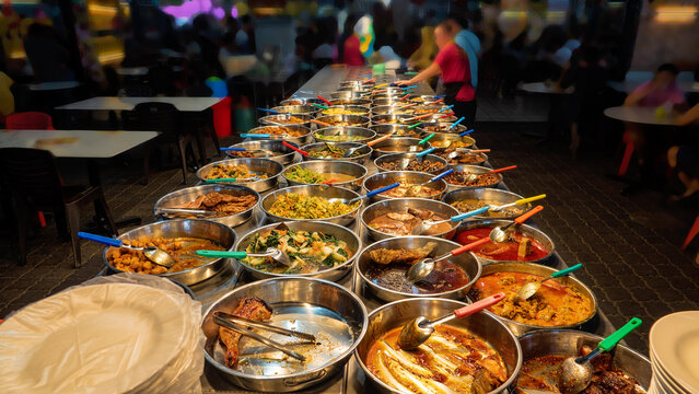 Oriental cuisine buffet. Malay carvery and seafood dishes. Georgetown hotel, food and lodging industry
