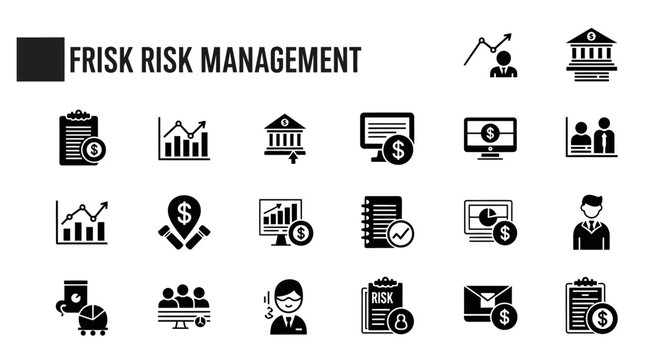 Frisk Risk Management Icons: Finance, Security, Analysis, and Business Concepts