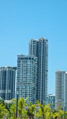 Obraz premium Malaysia, Penang Island. Georgetown sea-port-town with high-rise buildings on the coast.
