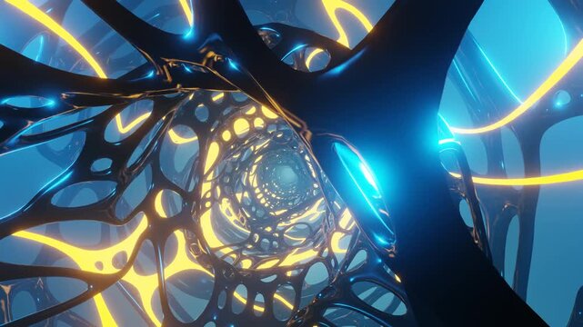 Abstract Sci-Fi Organic Tunnel Loop with Glowing Neon Lights