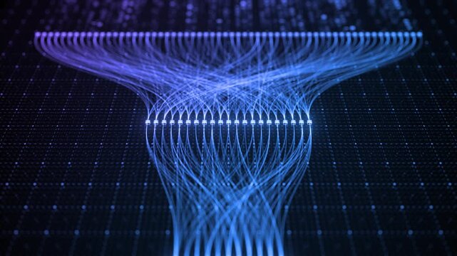 Abstract Neural Network Architecture Visualization, Connected Nodes and Data Flow Lines, Big Data AI Machine Learning Algorithm System, Digital Technology Background, Artificial Intelligence Concept