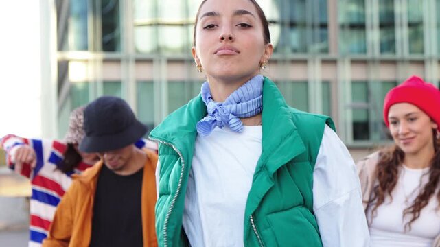 A lively group of talented young dancers showcasing their impressive hip hop skills with energy and passion, embodying the spirit of urban dance culture through collaboration and creativity.